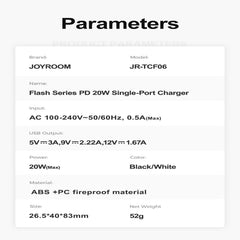 JOYROOM JR-TCF06 PD 20W Charger-Black (EU)+C to L Cable 1m-Black