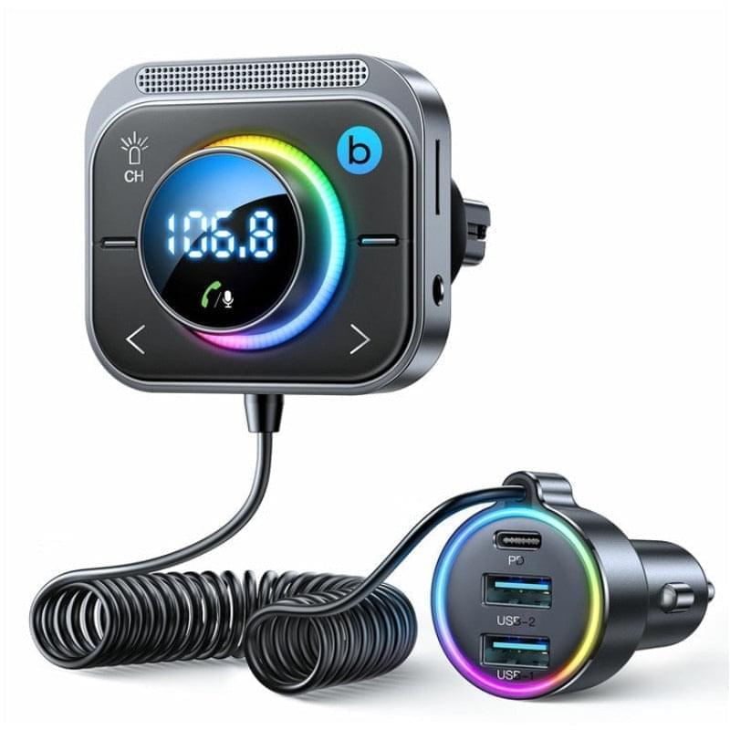 JR-CL18 JOYROOM 30W PD Type-C + USB Car Charger LED Display Bluetooth Adapter FM Transmitter with Coiled Cable Joyroom.pk