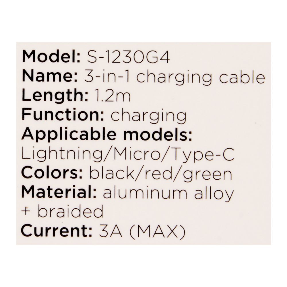 S-1230G4 JOYROOM 3 In 1 Charging Cable (iPhone + Type C + Micro) 1.2M Joyroom.pk
